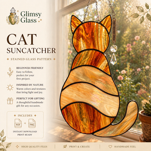 Cat Stained Glass Pattern SVG PNG PDF – Nature Suncatcher Template
