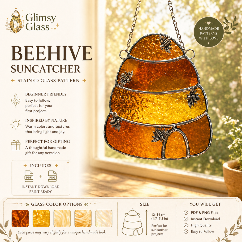 beehive stained glass pattern suncatcher template with amber glass design