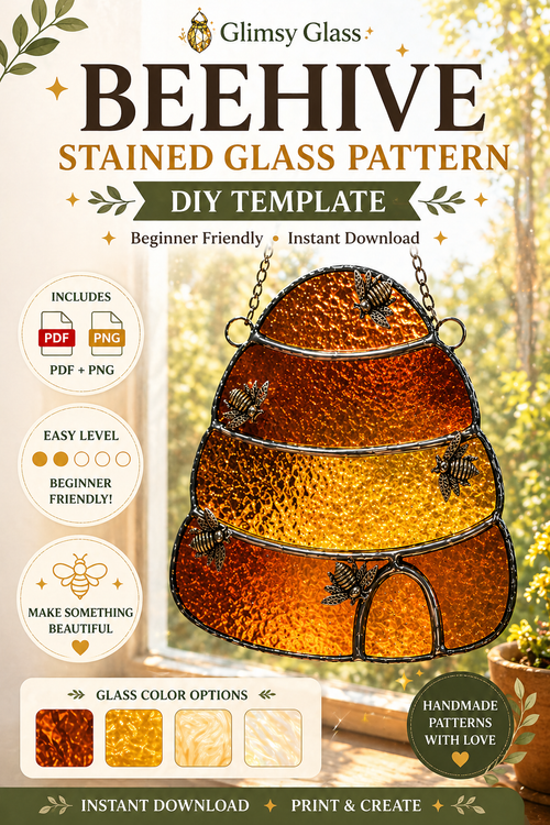Beehive Stained Glass Pattern PDF PNG for Beginners
