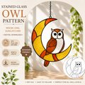 Moon Owl Stained Glass Pattern | Owl Suncatcher PDF Pattern | Beginner Friendly Glass Art Template | Instant Digital Download