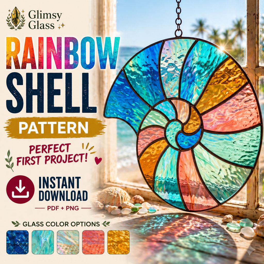 Rainbow Shell Stained Glass Pattern PDF PNG for Beginners