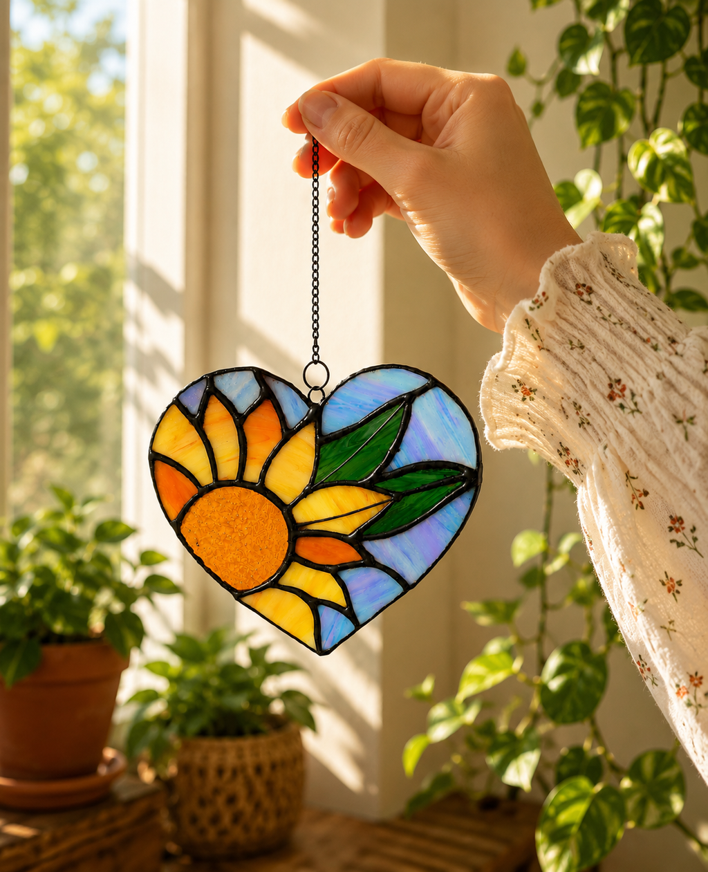 Sunflower Heart Stained Glass Pattern