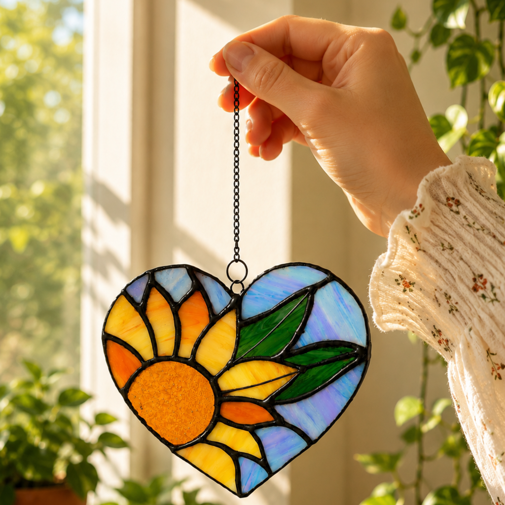 Sunflower Heart Stained Glass Pattern