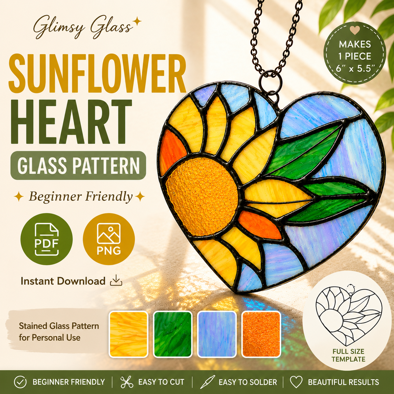Sunflower Heart Stained Glass Pattern