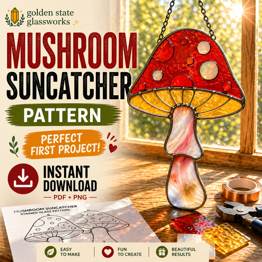 Mushroom Stained Glass Pattern PDF PNG for Beginners